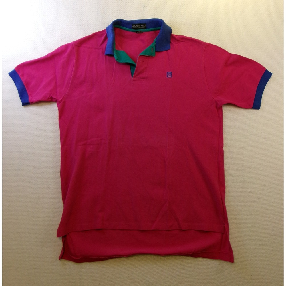 Jonathan Corey Mens Vintage Polo Shirt Large Magenta Pink Blue Green USA Cotton